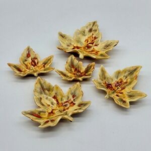 Vintage 1963 Ceramic Leaf Dishes Set of 5 Fall Drip Glaze Appetizer Trays